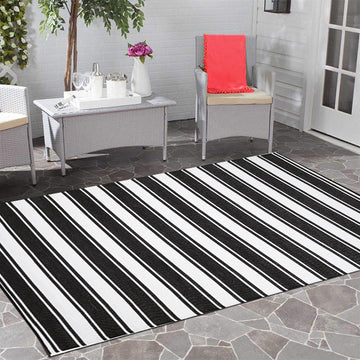 Indoor/Outdoor Black White Stripes Reversible Rug Outdoor Area Rug, Outdoor carpet, outdoor mat, picnic mat