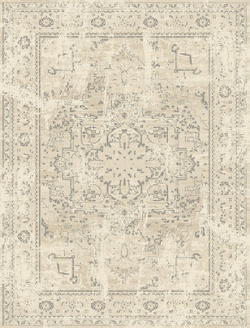Agra Muted Vintage Inspired Premium Cream Grey RugVintage indoor area rug, traditional area rug, ultra soft, tassel, carpet