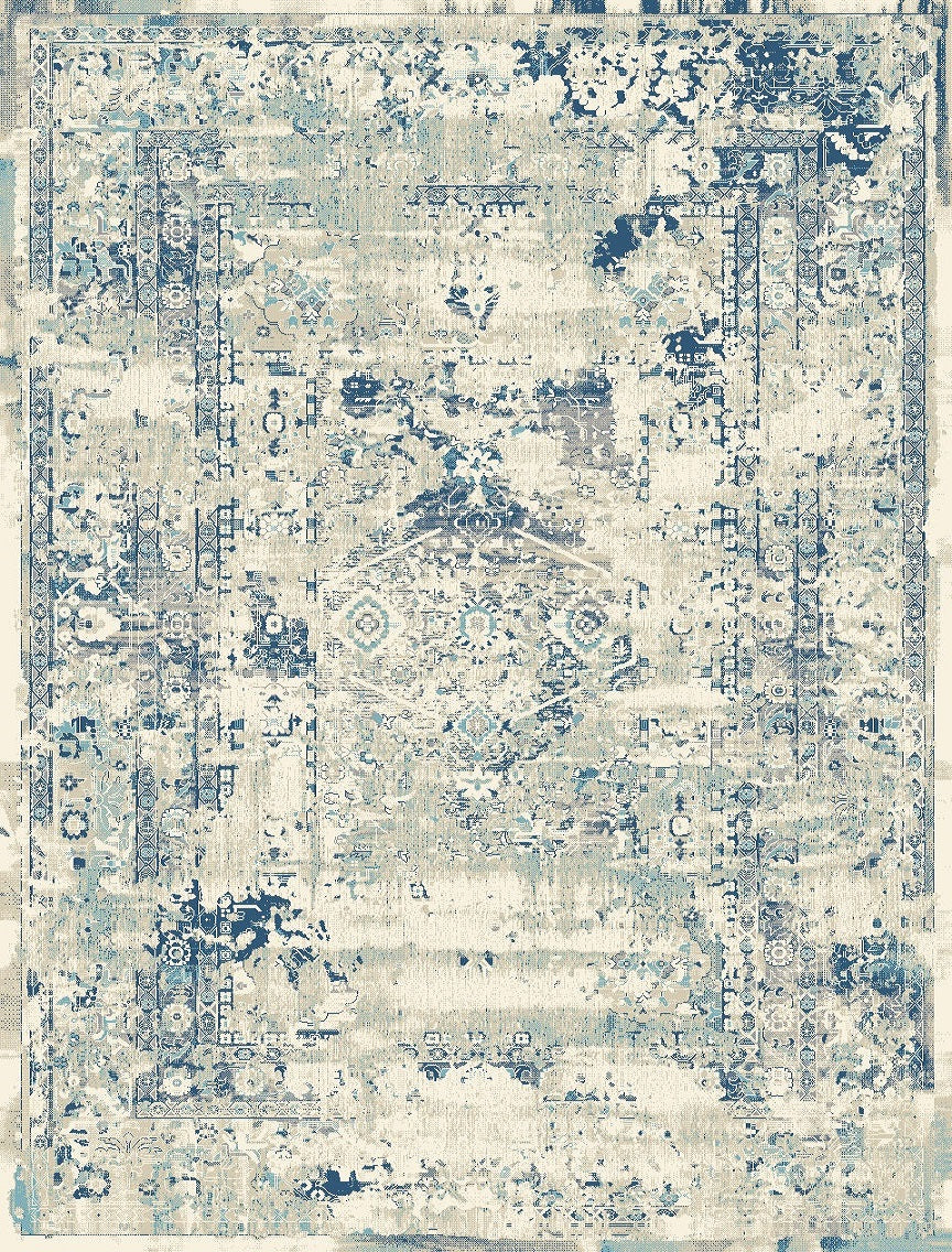 Hamadan Vintage Inspired Premium Cream Blue RugVintage indoor area rug, traditional area rug, ultra soft, tassel, carpet